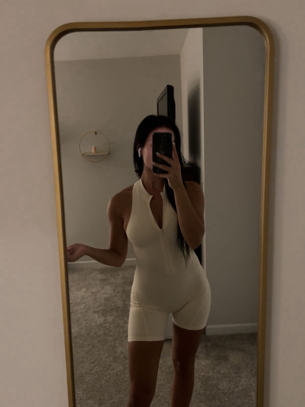 Cream Halter Zip-Front Bodysuit Romper - Unbranded